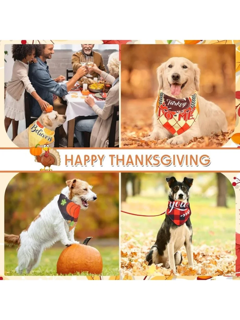 200 Pcs Fall Dog Bandanas - Thanksgiving Bibs for Small & Medium Pets